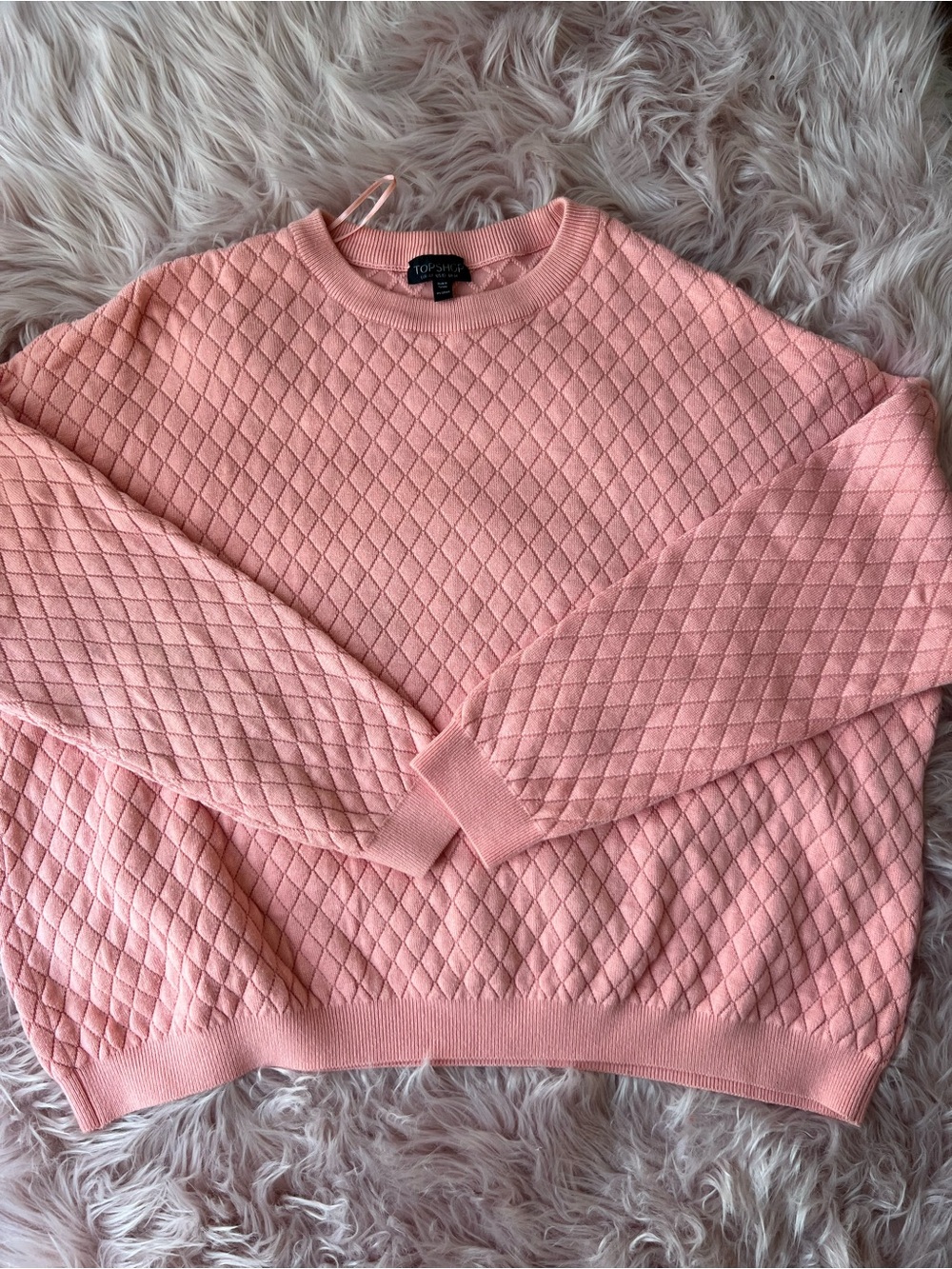 Topshop Light Coral Quilted Crew Sweater